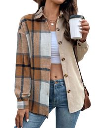 Women's Wool Blends Women s Plaid Hooded Shacket Coat Stylish Oversized Flannel Jacket with Long Sleeves Button Down and Fleece Lining for Fall 231102