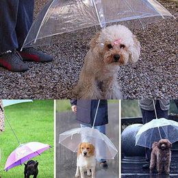 Dog Apparel 2023 Walking Waterproof Clear Cover Built-in Leash Rain Sleet Snow Pet Umbrella Raincoats For Products Accessories