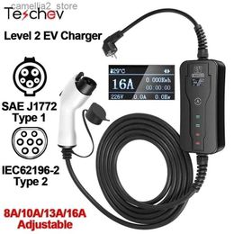 Electric Vehicle Accessories Level 2 Car Portable EV Charger Type2 ICE62196-2 Type 1 SAE J1772 8A 10A 13A 16A Car Charging Stations Electric Car Charger Q231113