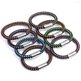 Strand 1 Pc 8mm Colourful Simple Fashion Style Wide PU Woven Leather Rope Bracelet For Men Women Couple Jewellery Gifts