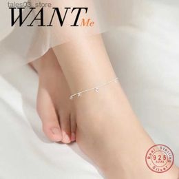 Anklets WANTME Genuine 925 Sterling Silver Korean Round Zircon Cuban Link Chain Charm Anklet for Women Beach Foot Jewellery Accessories Q231113