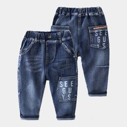 Jeans Spring Autumn 3 4 5 6 7 8 10 12 Years Children's Clothing Kids Personality Straight Long Pants Letter Jeans For Baby Boys 230413