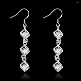 Dangle Earrings 925 Sterling Silver Jewelry For Woman Fine Crystal Lattice Drop Long Trendsetter Party Christmas Gifts