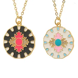 Pendant Necklaces Y2K Geometry Round Shape Enamel Delicate 18K Copper Gold Plated Chain Necklace For Women Fine Jewelry Gifts