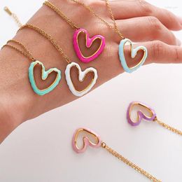 Pendant Necklaces Stainless Steel For Women Oil Drop Love Shaped Bohemian Light Luxury Chains Choker Aesthetics Fashion Jewellery