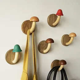 Hooks 1Pc Nordic Style Simplicity Creative Wooden Mushroom Shaped Clothes Hats Hook Non Perforated Home Portable Storage