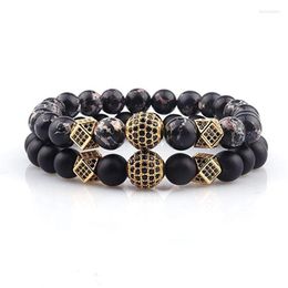 Strand 2 Pcs/set White Black Lava Stone Beads Bracelets Couple Imperial Healing Balance Bracelet Jewelry Gift For Lover Women M