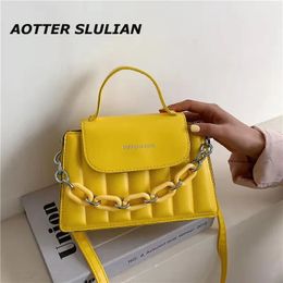 Evening Bags Chic Daily Clutch Bag Chains Flip Purse Clip Women Shopping Shoulder Bag Pleated Leather Classic Pouch Yellow Red Handbag 231113