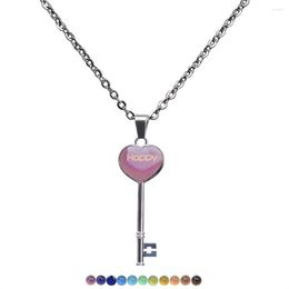 Pendant Necklaces JUCHAO Mood Peach Heart Key Necklace Stainless Steel Chain Temperature Control For Colour Change Jewellery Women