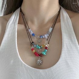 Pendant Necklaces Boho Ethnic Irregular Natural Stone Star Moon Necklace Stacked Butterfly Multicolour Crystal Choker Party Jewelry Gifts