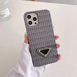 iPhone 14 13 Pro Max Designer Phone Cases for Apple 15 11 XR XS 8 7 6 Plus Luxury Weave Pattern PU Leather Mobile Back Covers Fundas De Lujo Para Celulares Velvet Lined Grey