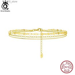 Anklets ORSA JEWELS 14K Gold 925 Sterling Silver Layered Chain Anklet for Women Girls Summer Beach Foot Chain Ankle Straps Jewellery SA58 Q231113