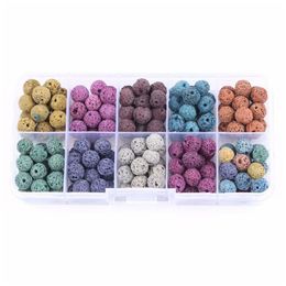 Other 180Pcs 8Mm Coloured Lava Stone Beads Round Rock Loose Volcanic Gemstone For Bracelet Necklace Jewellery Making Drop Delivery Dh1Pm