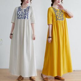 Ethnic Clothing 2023 Cotton And Linen Vintage Dress Women Embroidered Long Traditional Chinese For