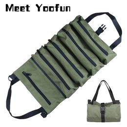 Tool Bag Canvas Tool Bag Organiser Wrench Screwdriver Roll Up Toolbag Repair Tools Box Holder Pouch Hanging Back Seat Organisers 230413