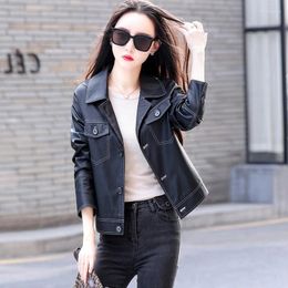 Women's Leather Coat Genuine Jackets Short Motorcycle Jacket Autumn Sheepskin Slim Lapel Co2023