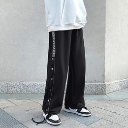 Men's Pants Fashion Side Half Button Causal Loose High Street Straight Hip-hop Reflective Sports Trousers Male Sportswear