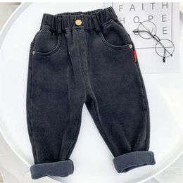 Trousers Boys Clothes Denim Pants Casual Solid Color Fleece Thermal Trousers Oversize Toddler Kids Winter Pants 36m Baby Boy Cotton Jeans 231113