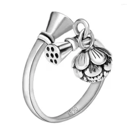 Cluster Rings 2023 Real Solid S999 Pure Silver Ring For Woman Lotus Bells Korean Version Of Stylish Thai Adjustable