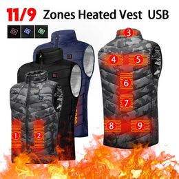 Mens Vests Heated Vest 9 Zones Electric Jackets Men Women Sportswear Winter Coat Outdoor Heat Camping USB Heating Jacket 231110