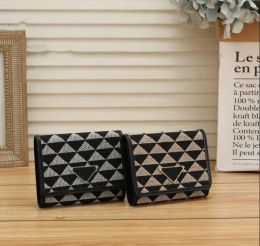 CC Short Wallet Card Holder Mini Woman Men Wallets Square Holders Checkered Pattern Triangle Genuine Leather Fashion Handbag Clutch Bags Purse