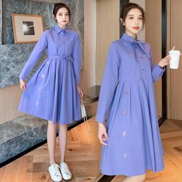 Maternity Dresses 1218# Clothes Spring Autumn Cotton Embroidery Long Sleeve Loose Stylish Dress For Pregnant Women Mom
