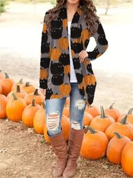 Women's Knits Spring & Fall Casual Halloween Pumpkin Pattern Cardigan Open Front Long Sleeve For Clothing 2023