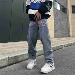 Men's Jeans Y2K retro street print bet star jeans men and women hip-hop high street spring and autumn loose straight drag casual pants W0413