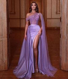 Prom Gown Lavender Evening Dresses Party Formal Custom Zipper Lace Up Plus Size New Mermaid Satin One-Shoulder Sleeveless Tulle Sequins Beaded