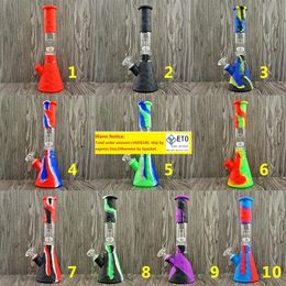 Recycler Silicone Water Bong Dab Oil Rigs Handmade Bongs Silicone Water Bubbler Pipe Tall Beaker Bongs with 10 Colors