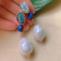 Dangle Earrings Natural Baroque White Pearl Lapis Lazuli Gold Eardrop Ear Stud Hook Lucky Aquaculture Year Accessories Jewellery Halloween