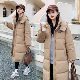 Women's Trench Coats Korean Version 2023 Winter Down Jacket Women Medium Long Standing Collar Fashion Solid Color Loose Bread Cotton