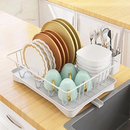 Kitchen Storage Double-layer Bowl Drying Rack Large Capacity Dish Drainer Saving Space Stainless Steel With Wine Glass Holder For Cup Plate