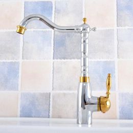 Kitchen Faucets Wet Bar Bathroom Vessel Sink Faucet Silver Polished Chrome Gold Colour Brass Swivel Spout Mixer Tap Single Hole Msf815