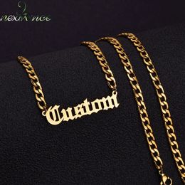 Pendant Necklaces Personalised Custom Name Necklace Gold Colour 4mm NK Chain Customised Nameplate for Women Men Handmade Gifts 231113