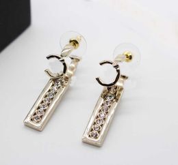 Luxury quality charm drop earring with hollow design in 18k gold plated have stamp box rectangle shape PS4855A