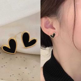 Stud Earrings Cute Korean Black Colour Heart Bling Drop Glazed Earring For Women Fashion Jewellery 2023 Gift