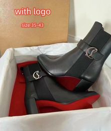 Botas de grife mulheres dedo do pé redondo senhoras vestido sapatos vermelho brilhante fundo elegante sexy inverno feminino chelsea botas com saco de poeira tamanho 35-43