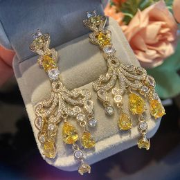 Dangle Chandelier RUZZALLATI High Quality Silver Color Tassel Earrings for Women Luxury Gold Color CZ Crystal Pendant Long Earring Dangler Gifts 230413