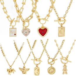 Pendant Necklaces Wish Card OT Buckle Red Love Angel Square Round Sun For Men Women Fashion Hip-hop Personality Necklace Charms Jewelry