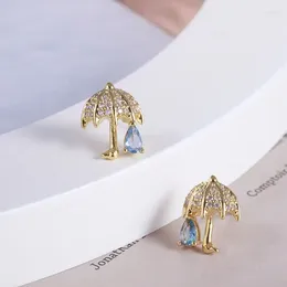 Stud Earrings European And American Accessories Wholesale Creative Cute Little Umbrella Modeling Blue Water Drop Embellishment Fashion