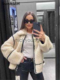 Women's Fur Faux Fur Faux Teddy Fur Front Zipper Bike Jackets Women Thick Long Sleeve Motorcycle Coats Contrasting Colour Autumn Winter Street Jacket J231113