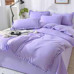 Bedding Sets Set 4pcs Solid Colour Bed Sheet Quilt Cover El Luxury Customised Purple Ink Blue Large 220x240cm Machine Washable