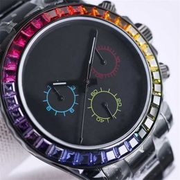 Luxury Men Watch Full Diamond Wristwatch Waterproof Top Quality Rainbow Shell 40mm Function 904L table