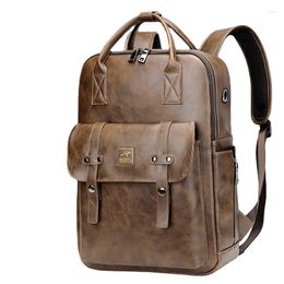 Backpack Men's PU Leather Large Laptop Backpacks Male Casual Schoolbag Business Computer Bag Travel