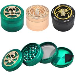 Wholesale Diamond Smoking Herb Grinders Animal Spider Frog Skull Leaf Aluminium Alloy Metal Combination Tobacco Shredder Handr Mechanical Grinde 52mm