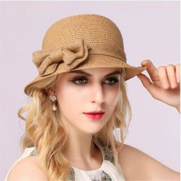 Wide Brim Hats 2023 Female British Straw Sun Hat Summer Cap With Bow Foldable Outside B-3145 Eger22