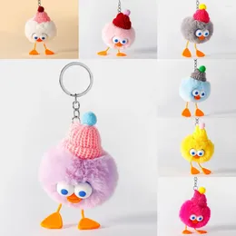 Keychains WANGAIYAO2023 Fashion Keychain Cute Plush Ducklings With Wool Hat Pendant Temperament Key Chain Creative Girlfriend Gifts