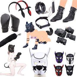 Adult Toys SM Party Mask Puppy Play Dog Hood Mask Dog Paw Crawl Glove Dog Tail Plug BDSM Bondage Sexy Costume Fetish Dog Role Play Sex Toys 230413