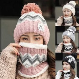 Hats Scarves Sets Beanie Hat Neck Warmer Set for Women Knitted Hat Winter C Beanie Women Thick Wool Neck Scarf Women's Winter Hat 2022L231113